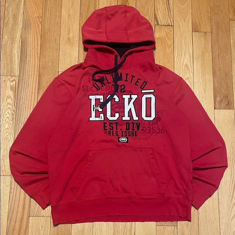 Ecko Unlimited Red Hooded Pullover with Front Graphic
